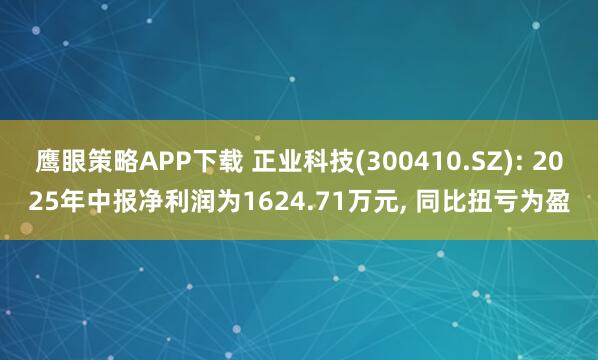 鹰眼策略APP下载 正业科技(300410.SZ): 2025年中报净利润为1624.71万元, 同比扭亏为盈