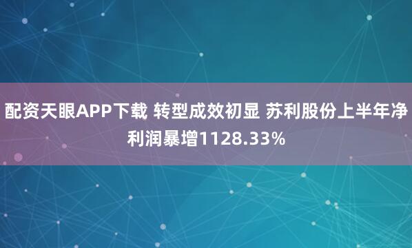配资天眼APP下载 转型成效初显 苏利股份上半年净利润暴增1128.33%